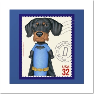 Superhero Dachshund Doxie with Bat emblem and Cape Posters and Art